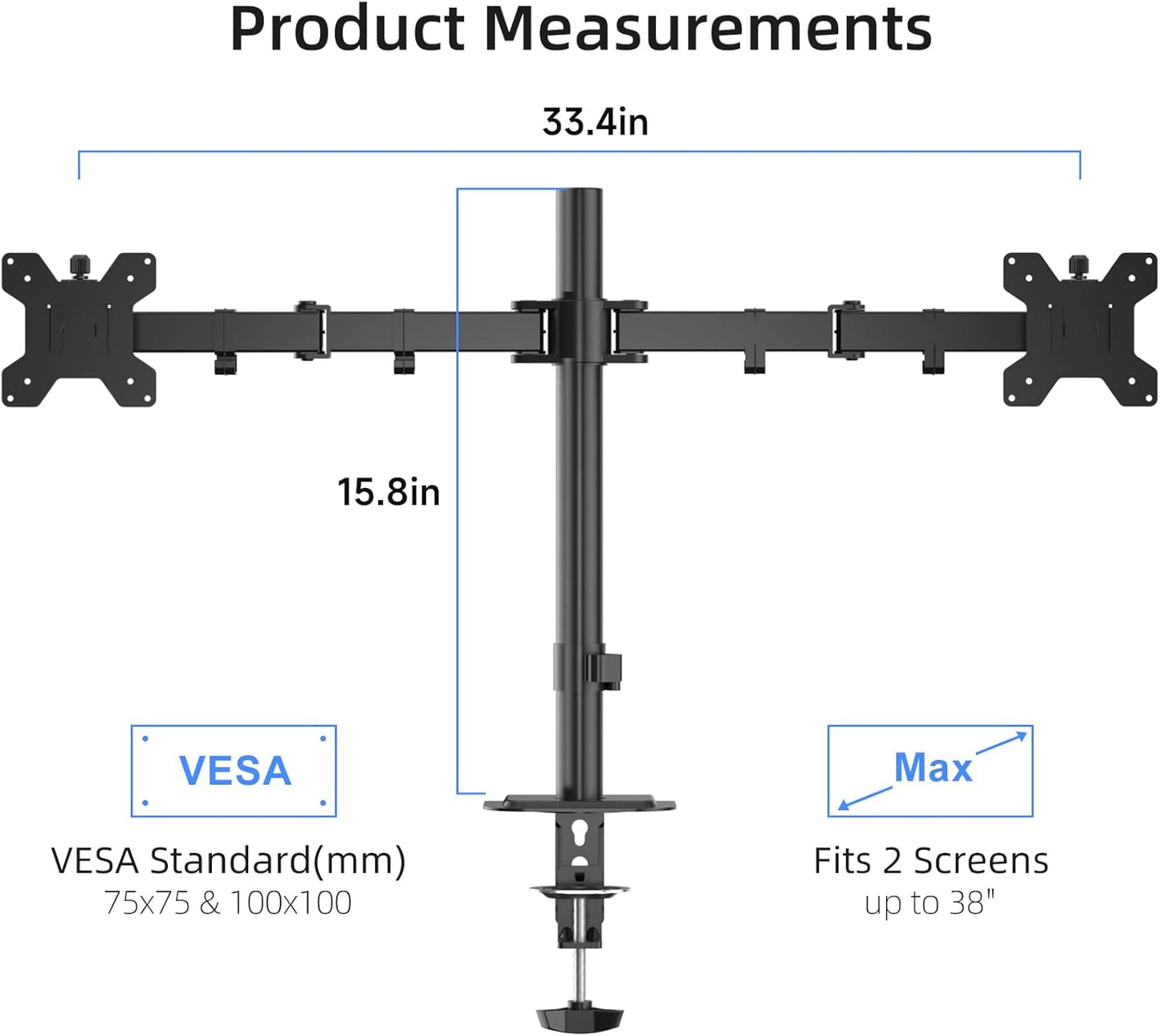 Suptek Dual Monitor Arm Desk Mount,Ultrawide Dual Monitor Arm for 2 Monitor Screens up to 38 inches and Max 22lbs Each,Extra Tall 15.75" Pole Fully Adjustable Monitor Stand for Desk,Black(MD9442MB)