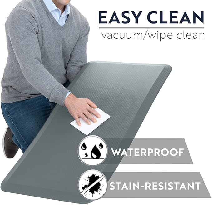 KANGAROO Thick Ergonomic Anti Fatigue Mats for Kitchen Floor, 70x24 Runner, Cushioned Standing Office Desk Mat, Waterproof Scratch Resistant Topside, Supportive All Day Comfort Padded Foam Rugs, Gray