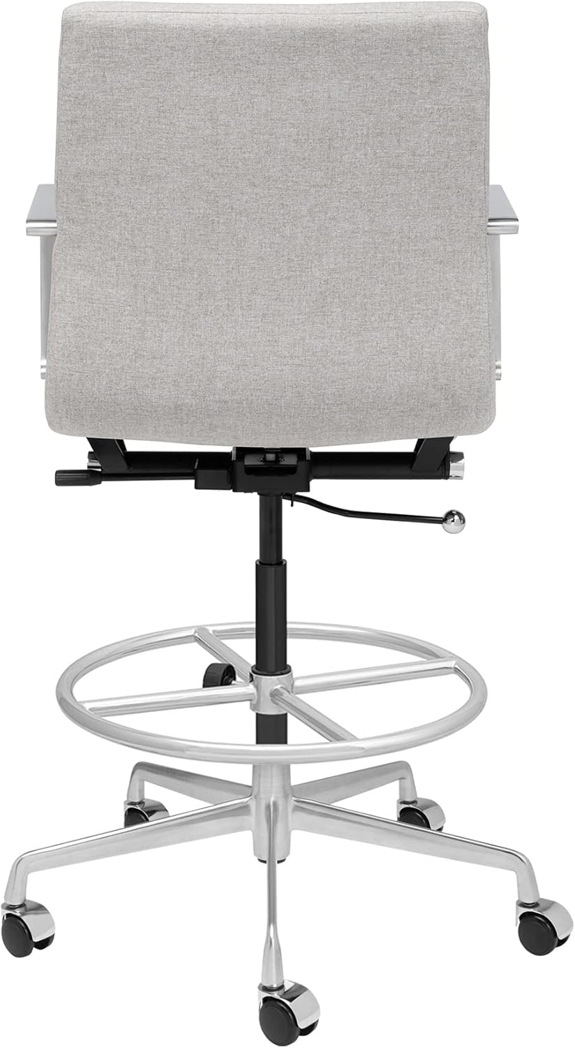 Laura Davidson Furniture SOHO II Ribbed Drafting Chair for Standing Desks, Standing Desk Chair - Ergonomically Designed, Draft Height, Arm Rest & Cushion, Made of Poly-Cotton Fabric, Grey Fabric