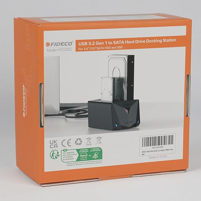 FIDECO USB 3.2 Gen 1 to Hard Drive Docking Station, Hard Drive Dock for 2.5 or 3.5 inch SATA I/II/III HDD SSD with Hard Drive Duplicator/Offline Clone Function and 2 USB Cables, Support UASP