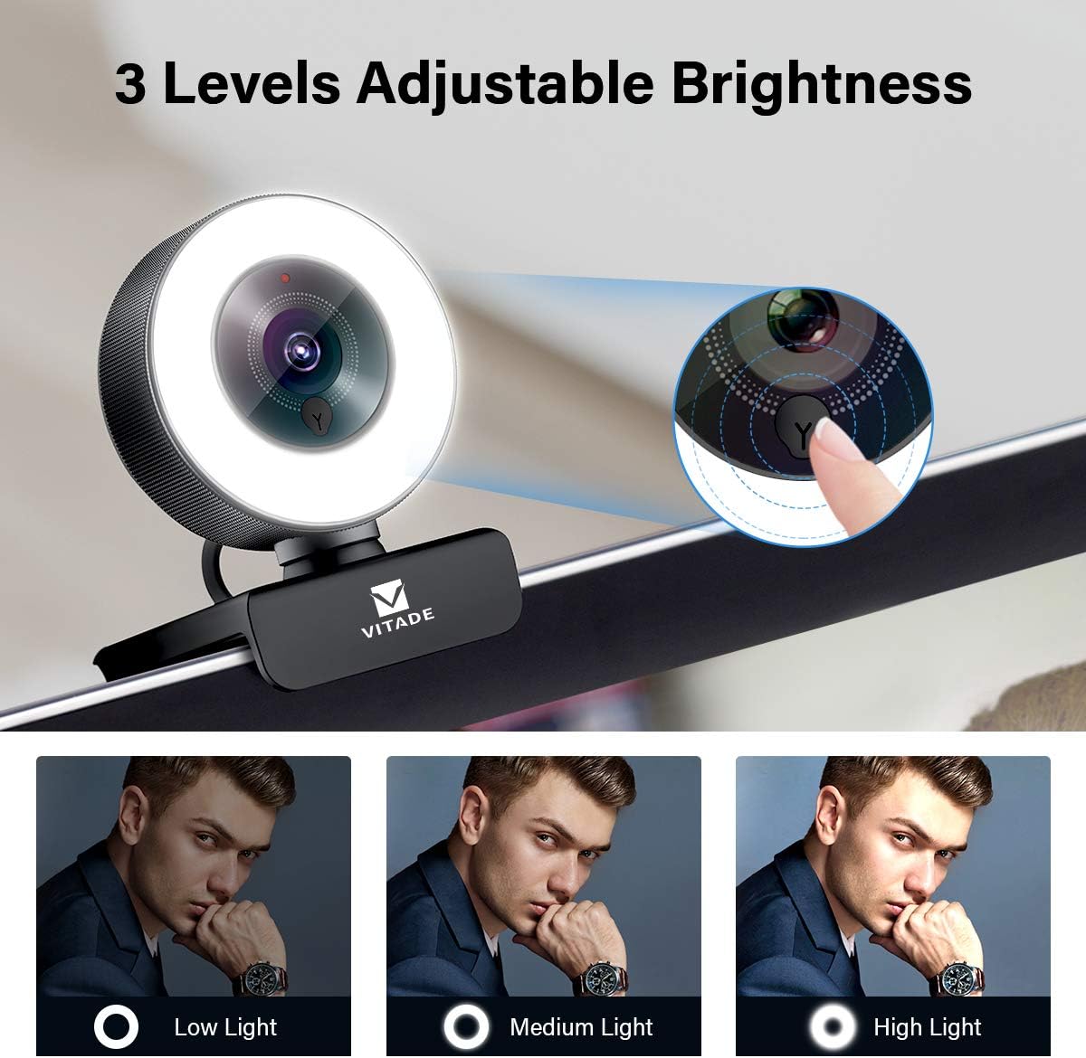 PC Webcam for Streaming HD 1080P, 960A USB Pro Computer Web Camera Video Cam for Mac Windows Laptop Conferencing Gaming Webcam with Ring Light & Microphone