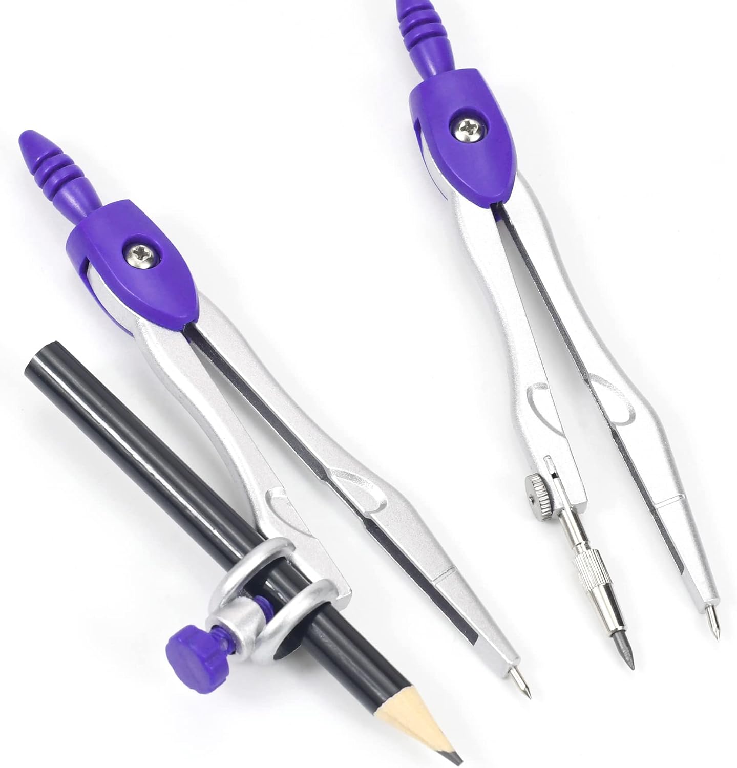 Math Geometry Kit Sets 10 Piece Student Supplies with Shatterproof Storage Box,Includes Rulers,Protractor,Compass,Eraser,Pencil Sharpener,Lead Refills,Pencil,for Drafting and Drawings（Purple）