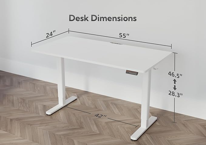 YDN Electric Standing Desk, Adjustable Height Desk 55x24 Inchs Stand up Desk, Sit Stand Home Office Desk with Splice Board, White Top