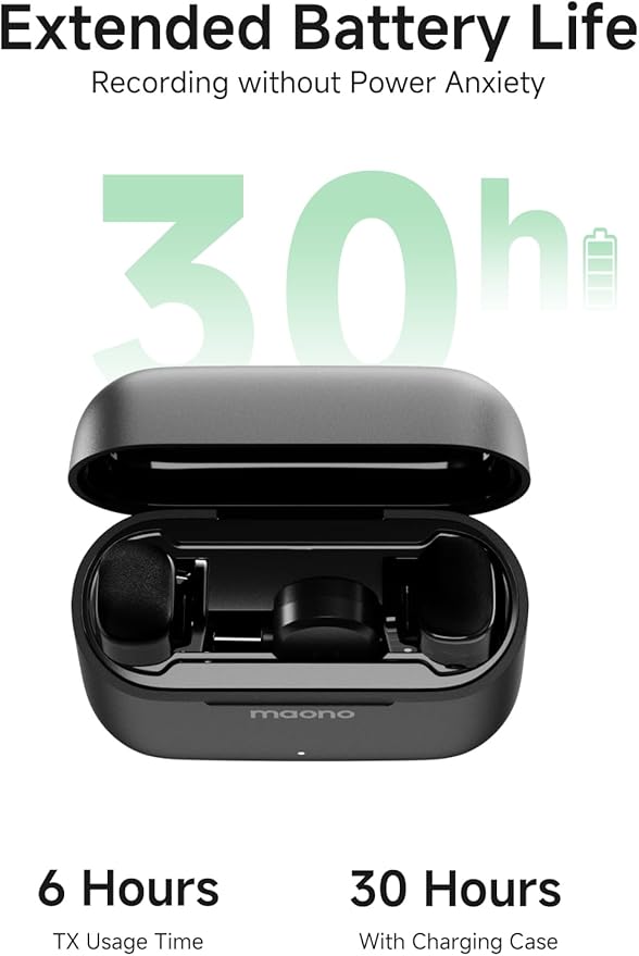 MAONO Wave T1 Mini Wireless Lavalier Microphone for iPhone 16 15 Android Tablet PC with USB-C Plug, Noise Cancellation, AI Voice Filter, 30H Used with Charging Case for Video Recording TikTok YouTube