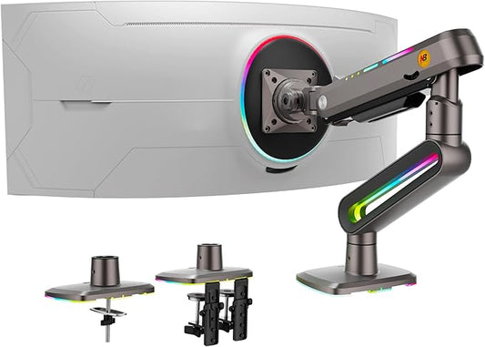 Gaming Monitor Arm for Flat/Ultrawide/Curved Monitors 32 to 60 inch, Heavy Duty Monitor Stand Load up to 20 kg, VESA 75/100 mm Mount G70-New (Grey Black)