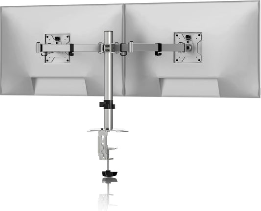 Pholiten Dual Monitor Stand, Heavy Duty Adjustable Monitor Arm Desk Mount for 2 Screens up to 38Inches, Tilt, Swivel, Rotate, Supports Tilt, Swivel, Rotate, Supports 22 lbs per Arm,Silver