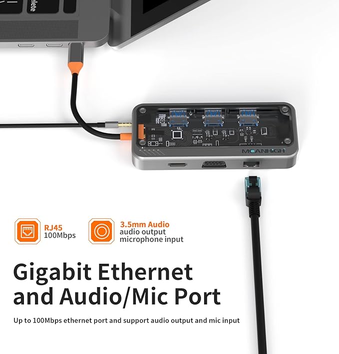 Docking Station, 10-in-1 USB C Dual Monitor Dock Station, HDMI 4K, VGA, 3 USB Port, SD/TF, 3.5mm Audio, PD 100W, Ethernet Multiport Adapter for Windows MacBook Air Pro Dell HP, 1 Pack, Gray