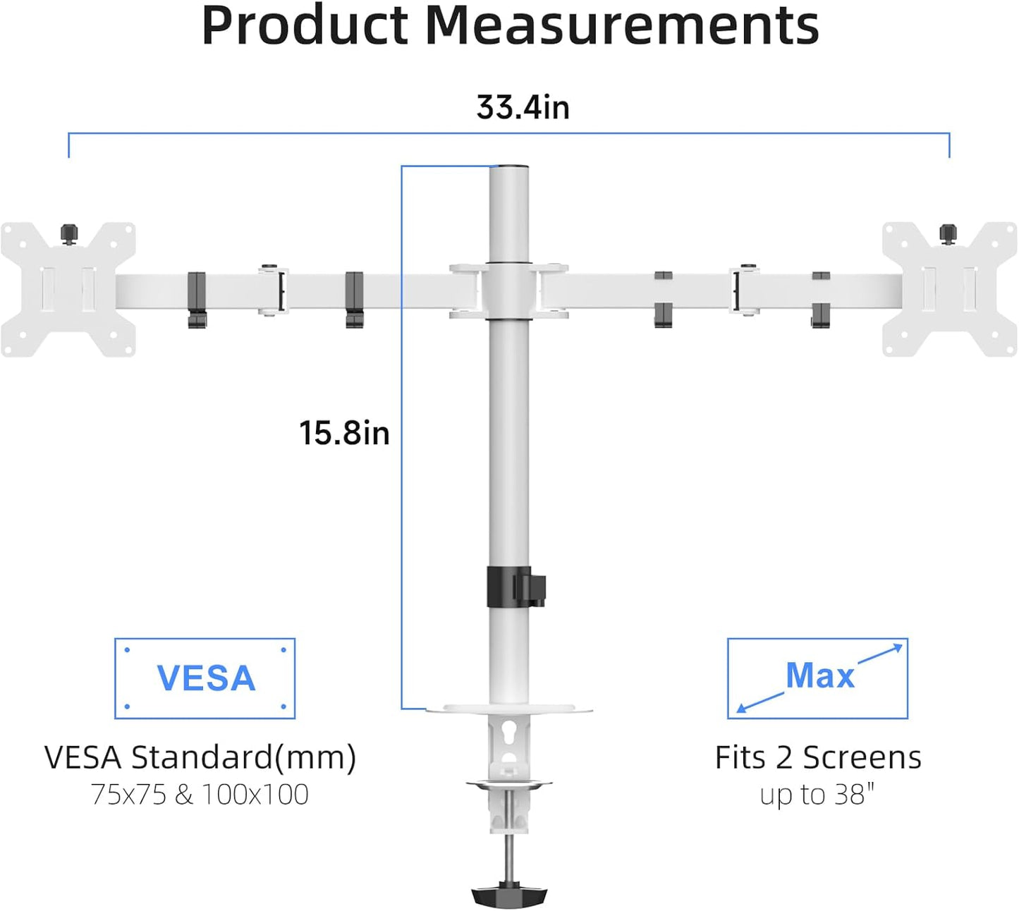 Suptek Dual Monitor Desk Mount, Adjustable Dual Monitor Arm for 2 Monitor Screens up to 38 inch, Extra Tall 15.75" Pole Monitor Stand for Desk, Holds up to 22 lbs,White(MD9442MW)