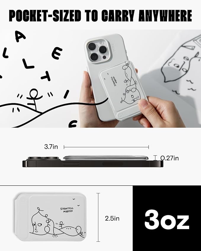 MOFT x Shantell Martin Phone Tripod Stand Selfie Stick for iPhone, Multi-Angles iPhone Stand, Lightweight & Portable Phone Holder, Strong Magnets, MOVAS Vegan Leather, Misty Cove (Without Card Slot)