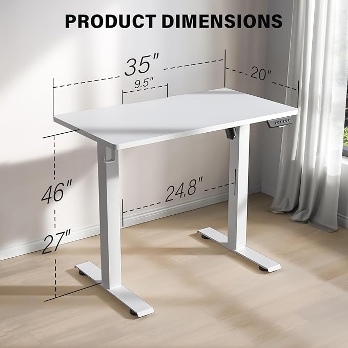 Kingant Standing Desk Height Adjustable Small Electric Stand Up Desks [35 x 20 Inch] - Ergonomic Sit Stand Desk Rising Desks for Home Office Computer Desk Workstation