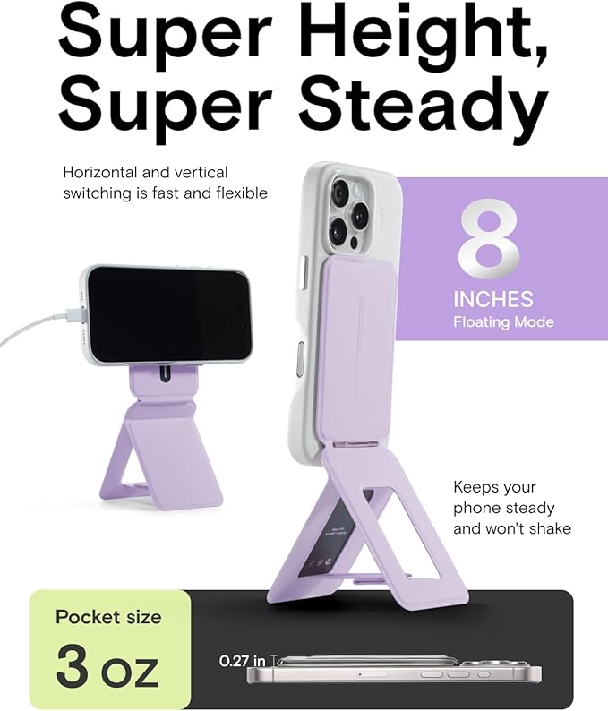 MOFT Phone Tripod Stand Selfie Stick for iPhone, Multi-Angles iPhone Stand, Lightweight & Portable Phone Holder, Strong Magnets, MOVAS Vegan Leather, Travel Essentials, Peony (Without Card Slot)