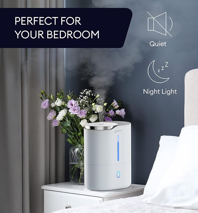 Today 2025 GENIANI Cool Mist Air Humidifiers for Bedroom, Plants, and Large Rooms - Quiet Humidifiers for Baby Room with Auto Shut Off & Night Light (3.9L, White)