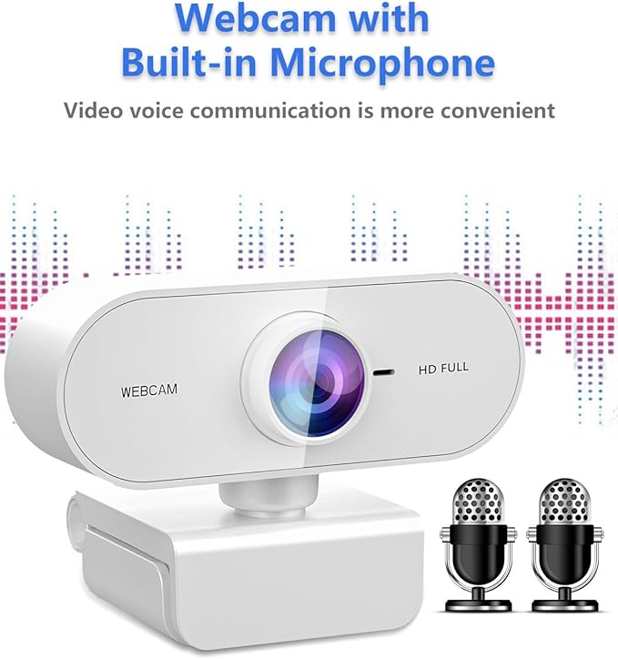 Webcam for pc with Microphone,Full HD 1080P White Streaming Web Cam for Mac Laptop, Mini USB C External Clip Computer Camera for Desktop,Cheap Facecam for Video Conference,Gaming Skype Meeting Teams