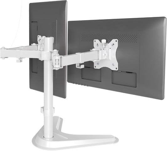 Claiks Dual Monitor Mount, Ergonomic Adjustable Monitor Arm for Max 32 inch Screens, Adjustable Computer Monitor Stand up to 40 lbs, VESA Mounting Holes 75&100mm, White