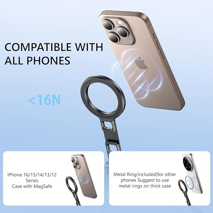 VRIG Magnetic Pocket Phone Tripod Foldable Compatible with magsafe for iPhone 16/15/14/13/12,Mini Cell Phone Tripod Mount Handle Smartphone Desk Stand Travel All in One,Fathers Day for Gifts