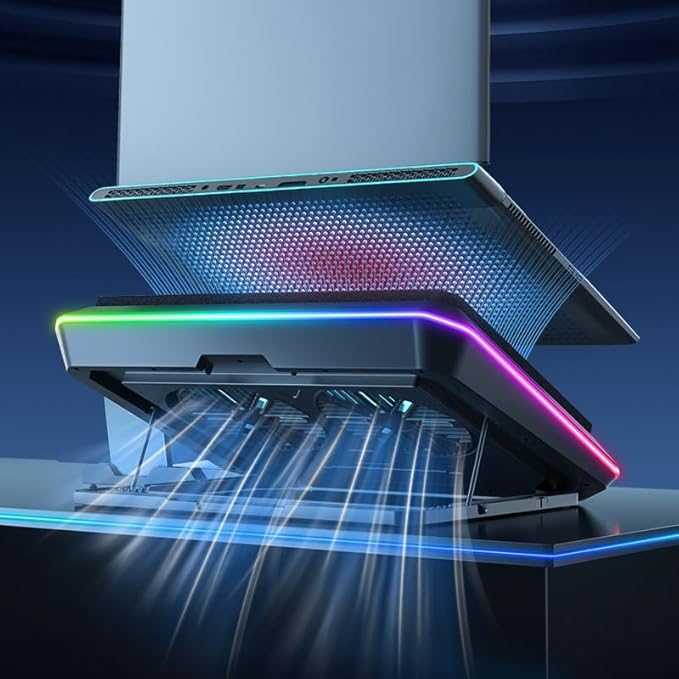 RGB Gaming Laptop Cooling Pad with Two Turbo Fan, Rapid Cooling for 15.6-19.3" Laptops, Variable Speed Control, 6 Adjustable Heights A5