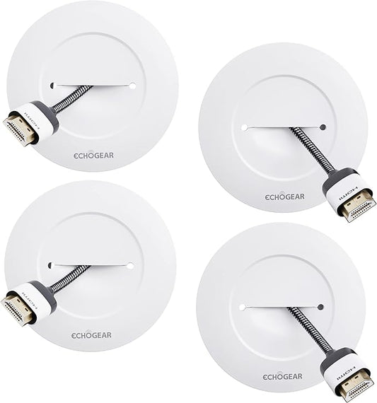 ECHOGEAR TV Cord Hider for Wall Mounted TV 4 Pack - Cable Management Kit Hides TV Wires - Includes 2 Pass Throughs, Locking Brackets, and Hole Saw Drill Attachment (White)