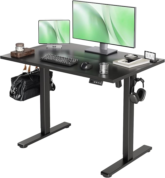 Seang Standing Desk with Adjustable Height, 40x24 Inch Electric Stand Up Desk for Home Office, Studio, Computer Workstation, Black Top