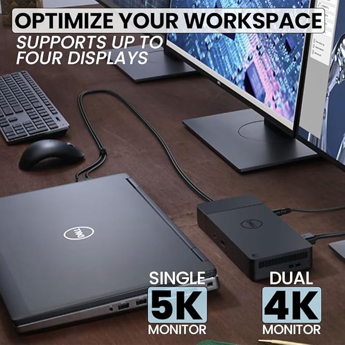 Dell WD19S Docking Station Bundle with USB-C and Dual Monitor Support - Complete Package Includes Dell WD19S Dock, 180W Power Adapter, Thunderbolt 3 & Ethernet Cable, Microfiber Cloth (Renewed)