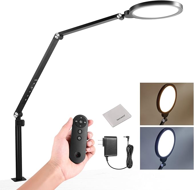 NEEWER Basics 18W 7" Desk Ring Light with Stand, Folding Arm, C Clamp, Full Screen LED Circle Ringlight for Video Conference Lighting Streaming Recording Makeup Phone Selfie Computer Laptop Zoom, R18