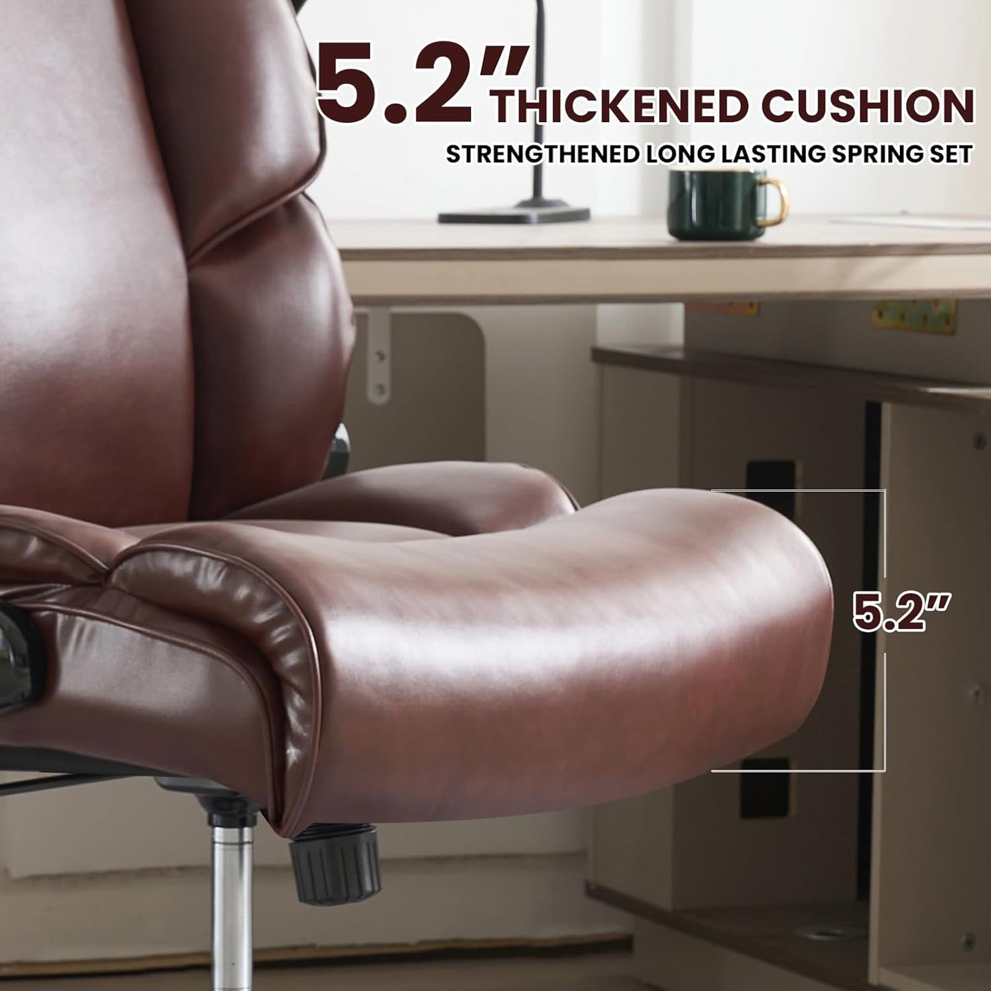 Big and Tall Office Chair 500lbs Wide Seat Executive Office Desk Chair High-Back Office Task Chair with Flip-Up Armrest, Ergonomic Lumbar Support Computer Office Chairs for Heavy People(Brown)