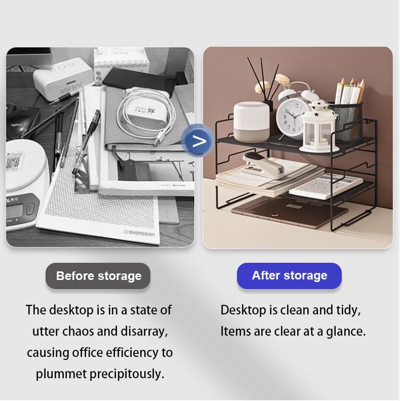 2 Tiers Metal Mesh Desk Organizer and Accessories Stackable Paper Tray and Letter Tray File Organizer, File Document Storage Rack