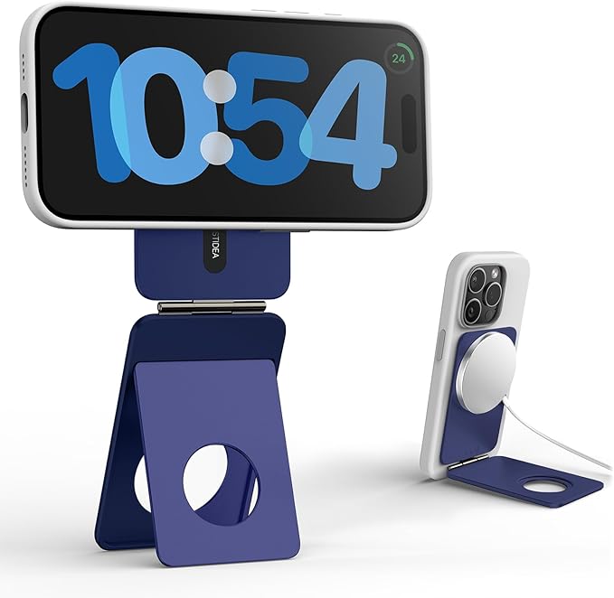Phone Tripod Stand, Aluminum Alloy Mini Tripod Compatible with Magsafe iPhone 16/15/14/13/12 Series, Foldable Strong Magnetic Phone Stand, Mult-Angle Adjustment Selfie Stick (Navy Blue)