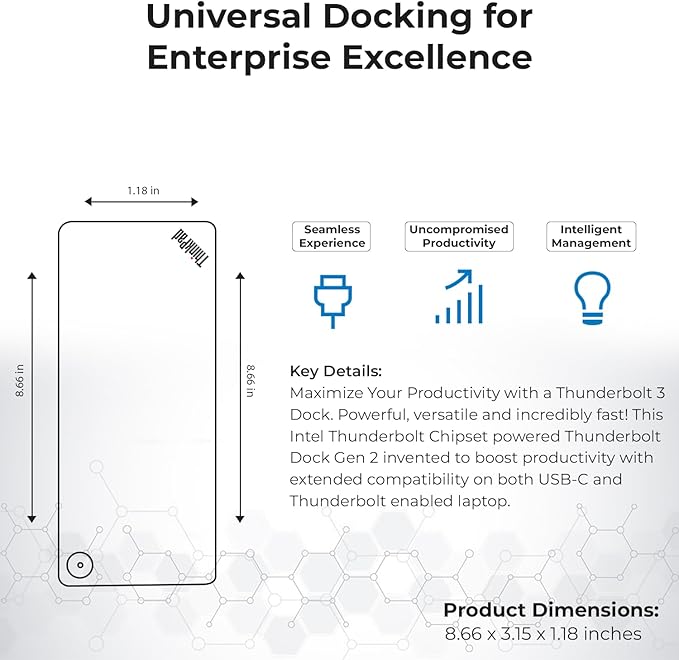 Lenovo 40AN0135US Dock 135W Bundle - Gen 2 Dual UHD 4K Display with 135W Power Adapter + 4K HDMI Cable + 4K DisplayPort Cable + Thunderbolt Cable + Microfiber Cloth - Lenovo Docking Station (Renewed)