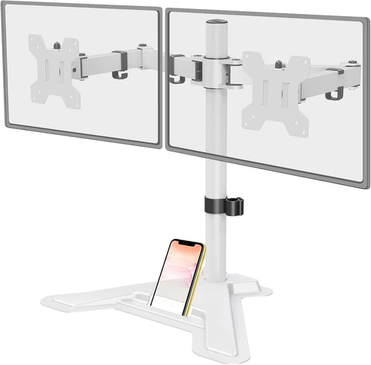 MOUNT PRO Dual Monitor Stand, Free-Standing Full Motion Monitor Desk Mount Fits 2 Screens up to 27 inches,17.6lbs with Height Adjustable, Swivel, Tilt, Rotation, VESA 75x75 100x100,White