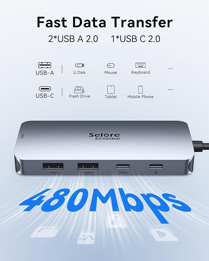 USB C Docking Station Dual Displayport Monitor, USB C Hub Displayport with 2 DP, HDMI, VGA, PD Charging, USB A&C 2.0 Ports Multi Monitors Adapter for Dell/HP/Lenovo, etc