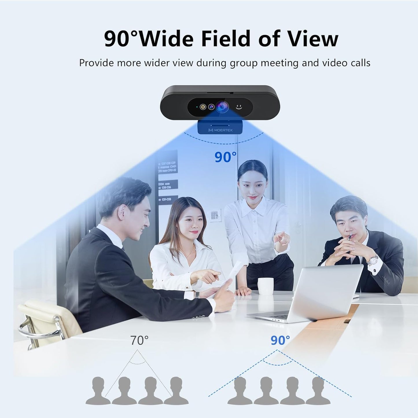 Window Hello Webcam, 1080P 30fps Camera with Noise-reducing Mic, Plug & Play, 90° Wide Angle, Built-in Privacy Cover, 360° Rotation Pan & 90° Tilt, Perfect for Zoom, Google Meet, Microsoft Teams