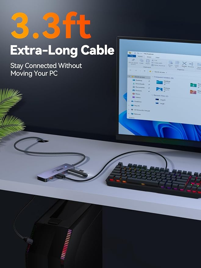 USB C Hub 10Gbps, USB 3.2 Gen 2 HUB with 2*USB-C & A, Type C Multiport Adapter for MacBook Pro/Air, Acer Aspire, HP Laptops, iPad Pro, iPhone 15/15 Pro Max and More, 100cm(3.3Ft) Long Cable