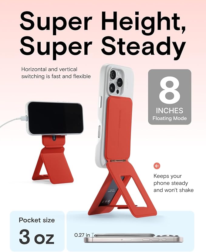 MOFT Phone Tripod Stand Selfie Stick for iPhone, Multi-Angles iPhone Stand, Lightweight & Portable Phone Holder, Strong Magnets, MOVAS Vegan Leather, Travel Essentials, Sunset (Without Card Slot)