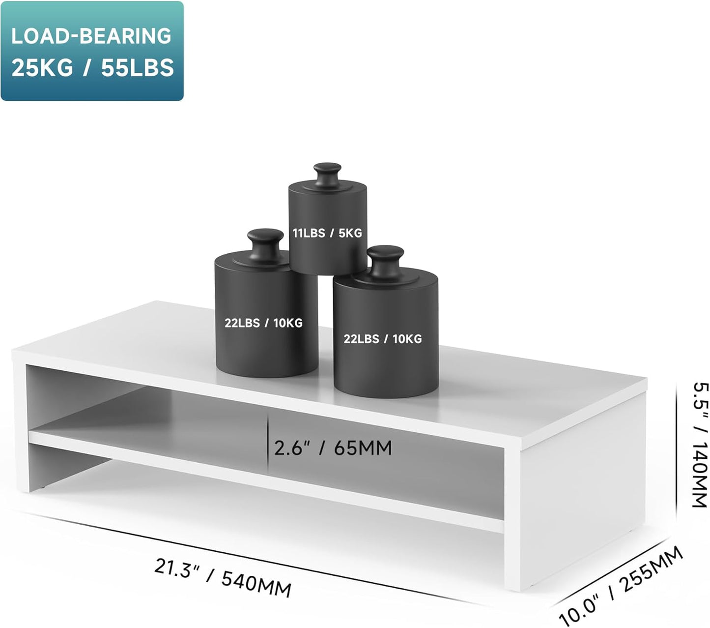 FITUEYES Monitor Stand - 2 Tier Computer Monitor Riser with 21.3 Inch Shelf, Wood Desktop Stand for Laptop Computer Screen, Desk Organization, Office Supplies