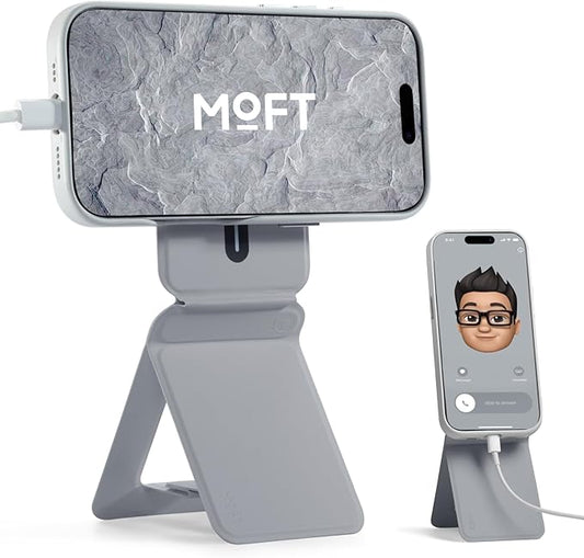 MOFT Phone Stand, Magnetic Phone Tripod Stand Stain-Resistant MOVAS Leather & Angle Adjustment & Strong Magnets Tripod for iPhone 16/15/14/13/12 (Included Metal Ring)-Cement