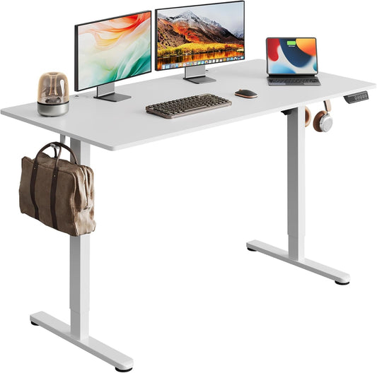 DEVAISE 55x28 Inch Whole Piece Standing Desk, Seamless Desktop Electric Standing Desk, Office Computer Desk with Adjustable Height, 3-Preset Memory Sit Stand up Desk for Home, Office (White)
