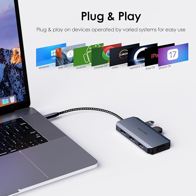 USB C Docking Station Dual DP Monitor, Displayport Docking Station with Dual DP, HDMI, VGA, USB2.0 Ports for Lenovo HP Dell, Windows System Computer (Gray)