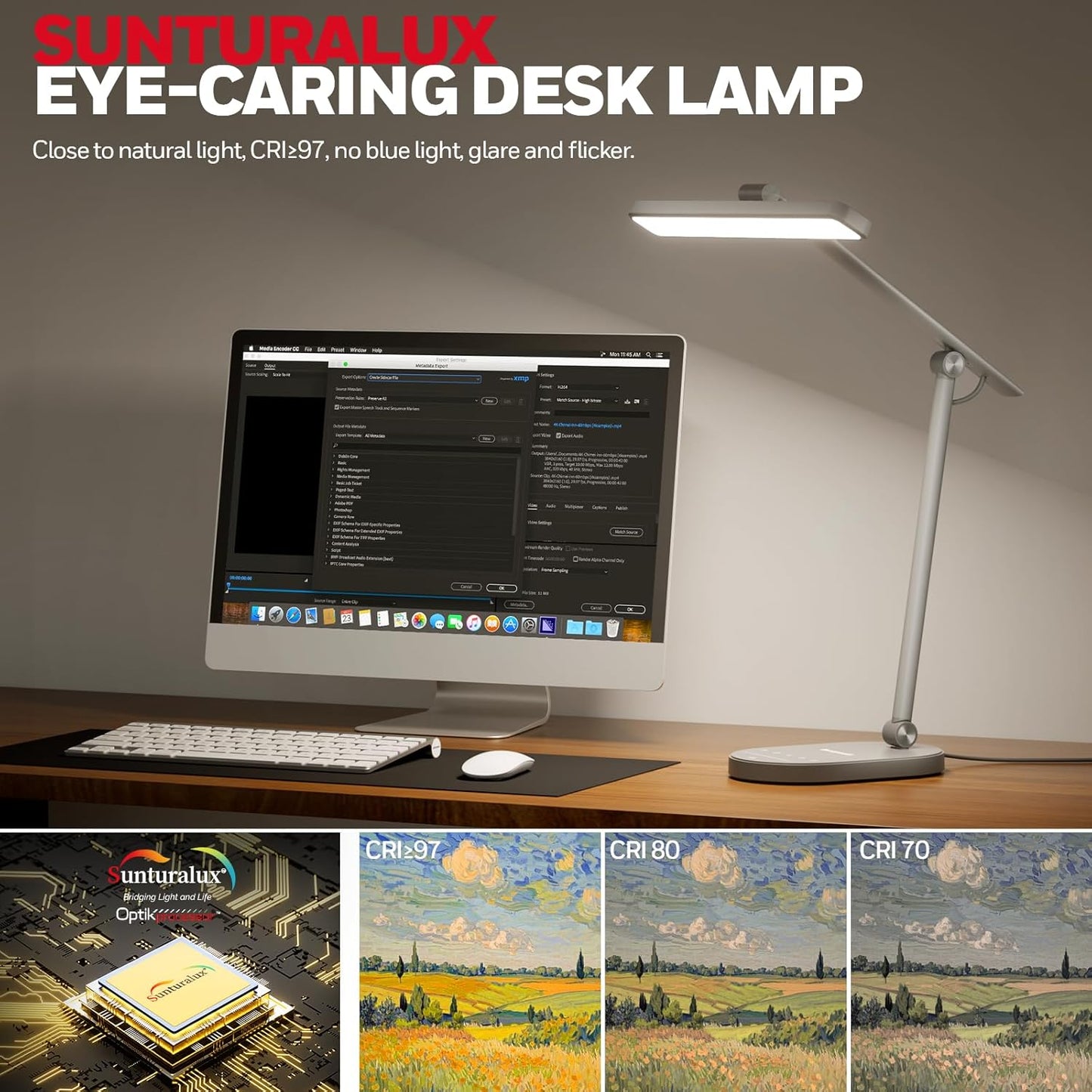 Honeywell Desk Lamp for Home Office, H4 Sunturalux??Eye-Caring LED Desk Light, 700LM Dimmable Desk Lamp with Timer, Adjustable Desk Reading Light, Touch Auto Dimming Table Lamp for Study, Bedroom