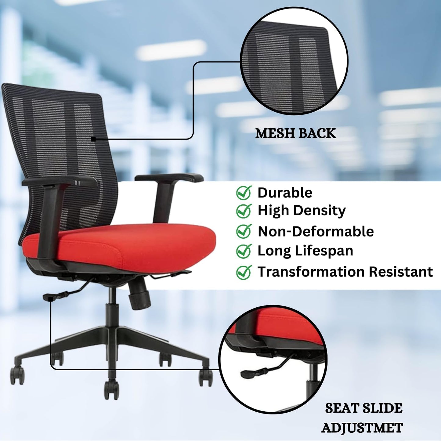 Ergonomic Office Chair - Breathable MESH - Back Adjustable Lumbar Support with 3-D ARMRESTS TILT Function and 360-DEGREE Swivel Wheels Comfortable Wide SEAT - Home Office Chair (Tangerine) Pack of 2