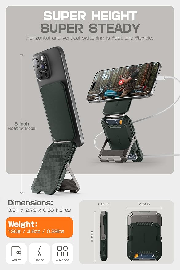 SUPCASE for MagSafe Wallet with Stand, Magnetic Wallet for Men, [Hold 5 Cards] [Adjustable Stand] [RFID Blocking] Phone Stand Credit Card Holder Tripod for iPhone 16/15/14/13/12 Series, Guldan