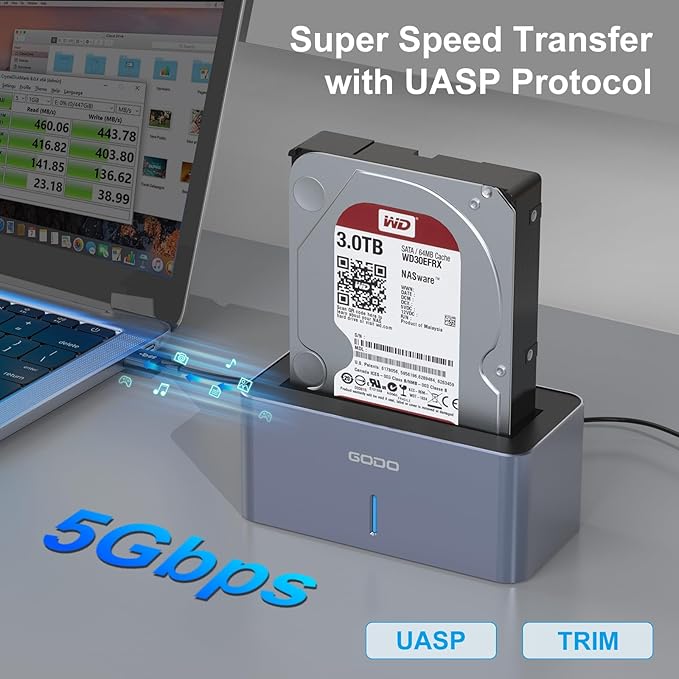 GODO SAS/SATA Hard Drive Docking Station Adapter, 2.5/3.5 inch USB 3.0 External SAS Enclosure, HDD SSD Converter with 12V/2.5A Power Adapter 20TB 10Gbps Tool Free…