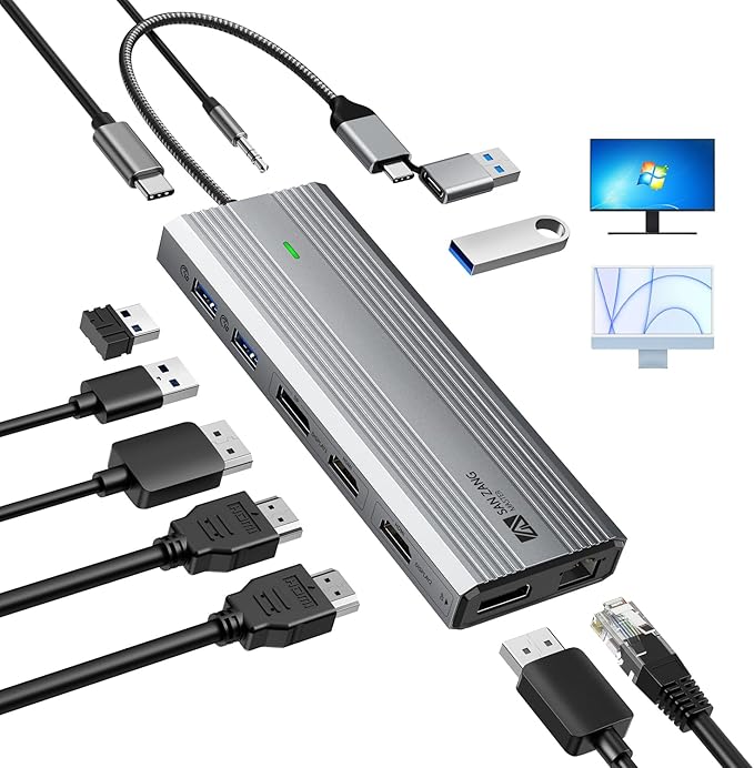 Displaylink Dock,Displaylink Docking Station Dual Monitor,10Gbps USB C Docking Station for MacBook M1/M2/M3/Windows,Laptop Docking Station with 2 HDMI 4K,2 PD 4K, Ethernet,USB 3.2,Mic/Audio,100W PD