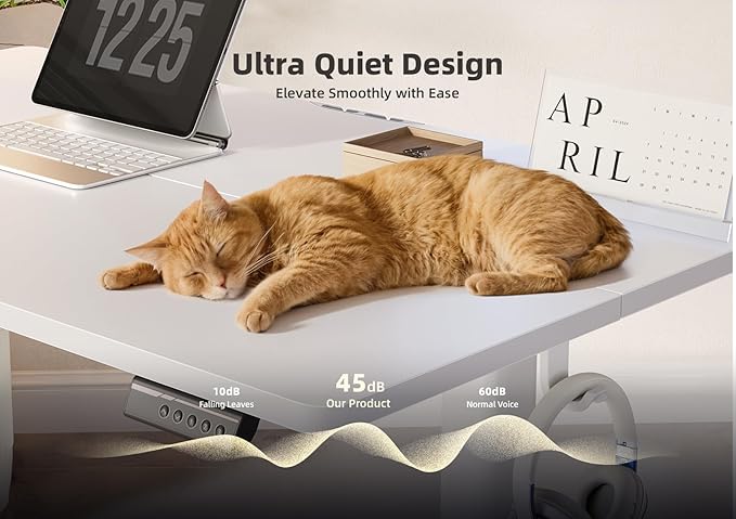 YDN Electric Standing Desk Adjustable Height, 40 x 24 Inches Stand up Desk with Cable Management, Home Office Desks with Splice Board & White Frame, White Top