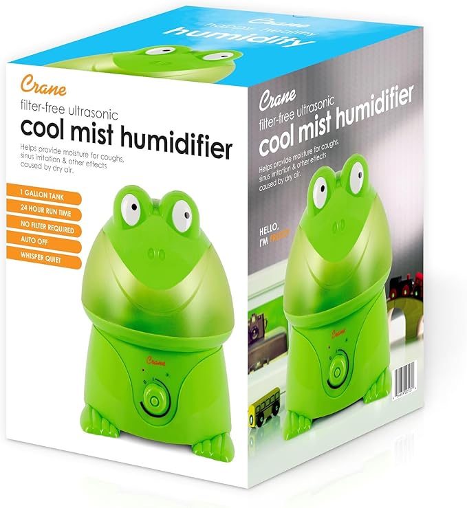 Crane Ultrasonic Cool Mist Animal Humidifier for Kids Bedroom and Nursery, 1 Gallon Easy Clean, Adjustable Settings, Frog Humidifier
