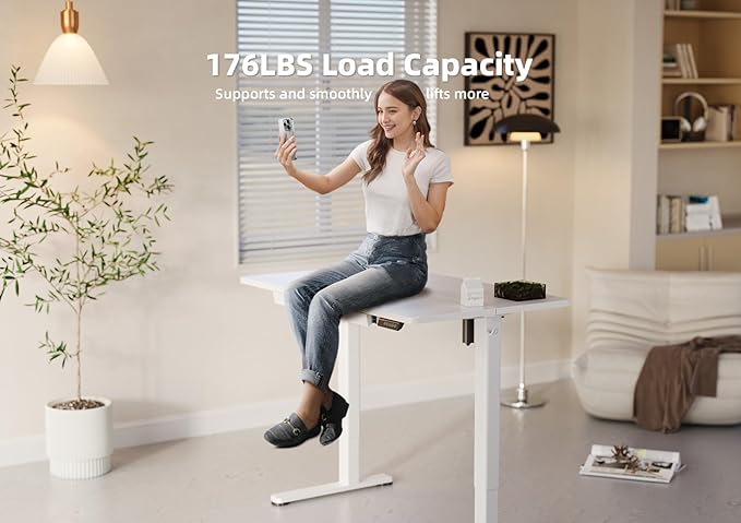 YDN Standing Desk with Drawers, 48 x 24 Inch Electric Adjustable Height Stand Up Desk, Sit Stand for Home Office, White