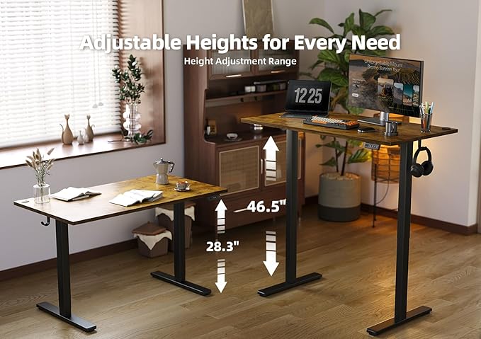 Seang Standing Desk with Adjustable Height, 63x24 Inch Electric Stand Up Desk for Home Office, Studio, Computer Workstation, Rustic Brown Top