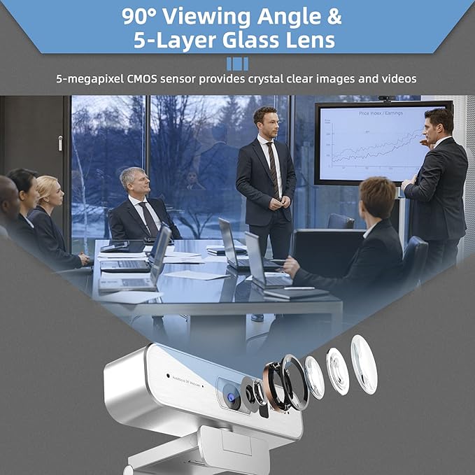 NexiGo N940P 2K Zoomable Webcam with Remote and Software Controls | Sony Starvis Sensor | 1080P@60FPS | 3X Zoom | Dual Stereo Microphone, for Zoom/Skype/Teams/Webex (Silver)