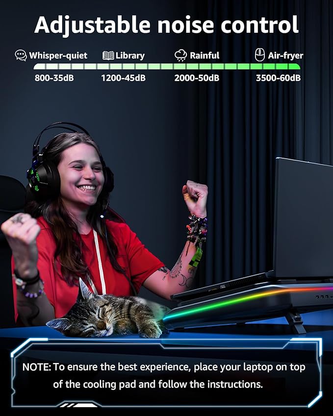 MOUNTUP RGB Laptop Cooling Pad for 13-19 Inch, Max 3500RPM Gaming Laptop Cooler, Cooling Pad Stand with Touch Switch to Control Speed, Laptop Fan Cooling Pad with Powerful 4.72 Inch Turbo Fan