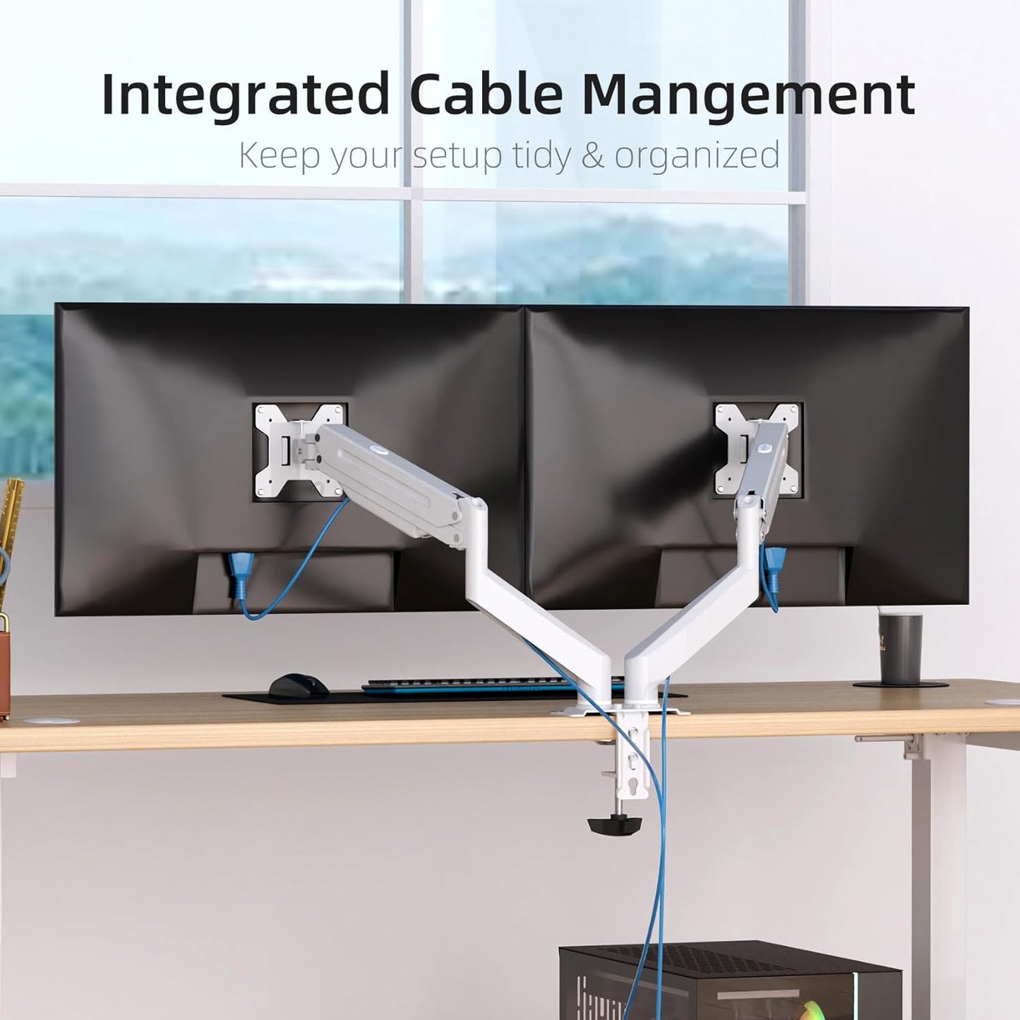 Suptek Dual Monitor Mount Stand-Height Adjustable Gas Spring Monitor Arm Desk Mount for 2 Monitor Screens 17 to 32 inches - Each Arm Holds up to 22lbs,White(MD8SPW)