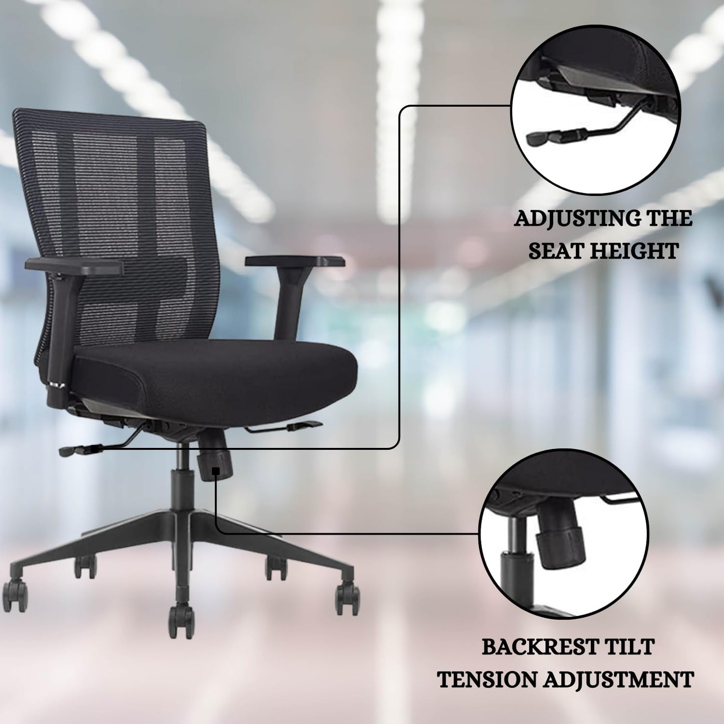 Bitchair Ergonomic Mesh Conference Room Chair - Adjustable Lumbar Support Computer Desk Chair with Height Adjustable Arms - Seat Depth Adjustable Office Chair - (Black) (Pack of 6)
